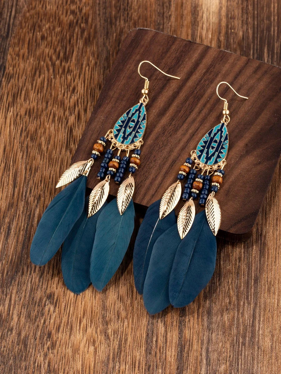 Vintage Feather Pendant Earrings