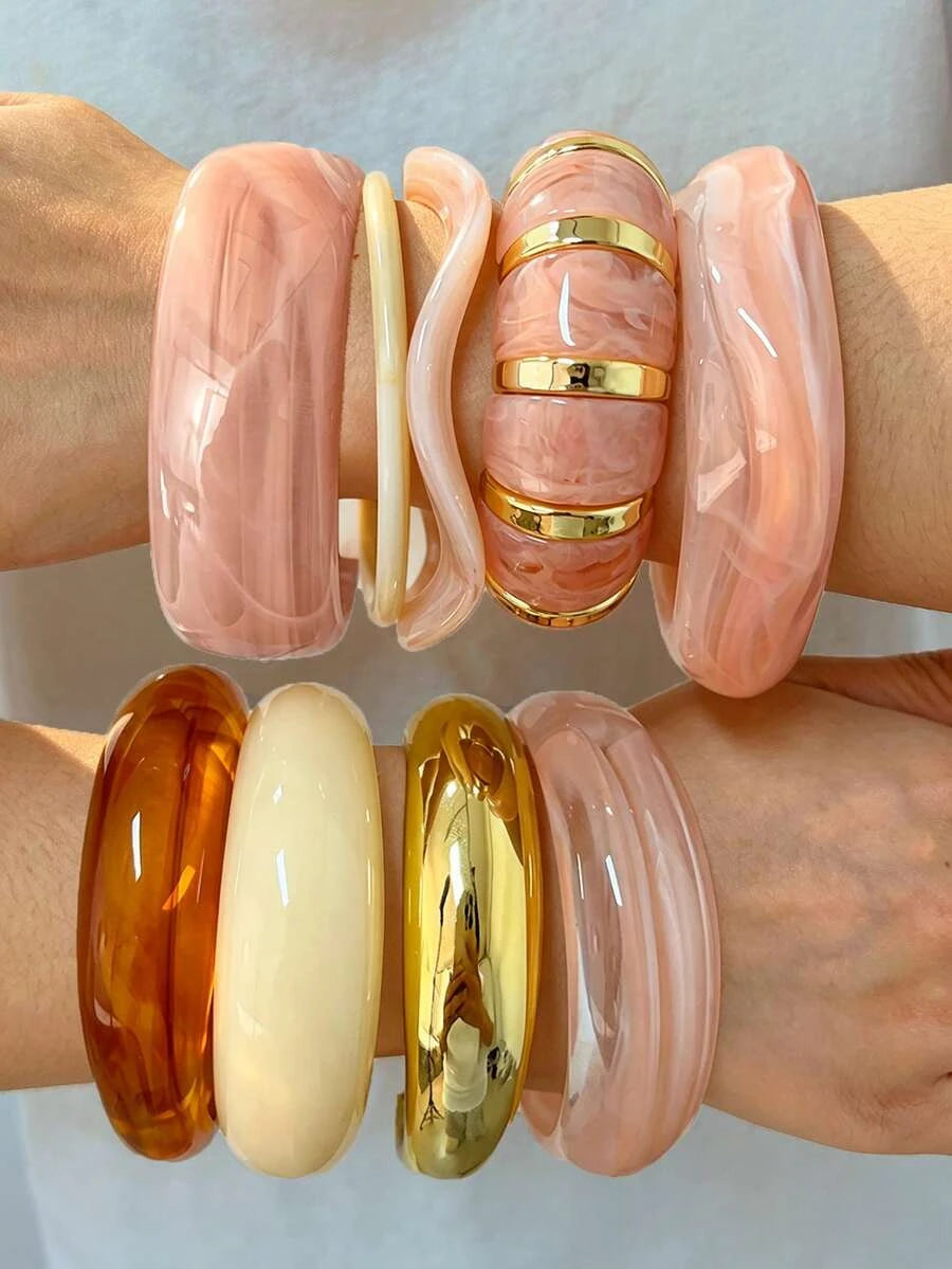 Vintage Geometric Resin Bangle Set