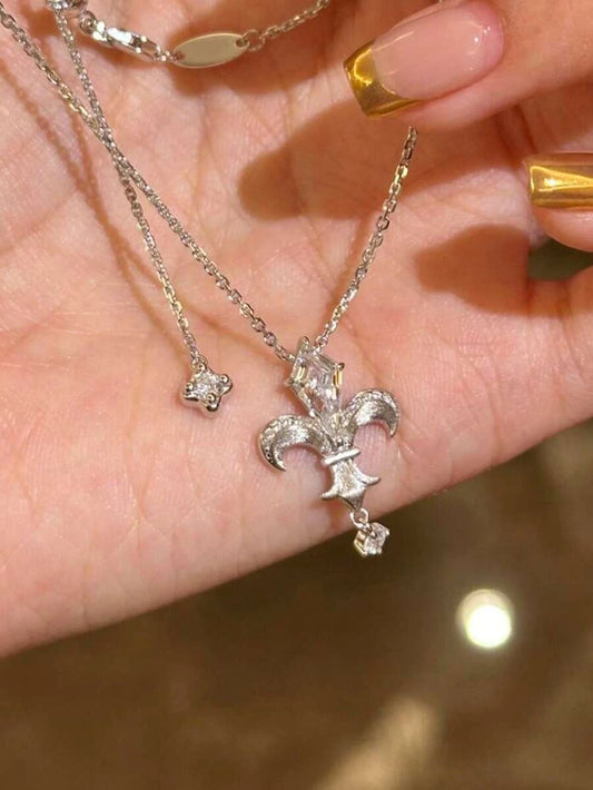 Vintage Cubic Zirconia Iris Flower Pendant Necklace