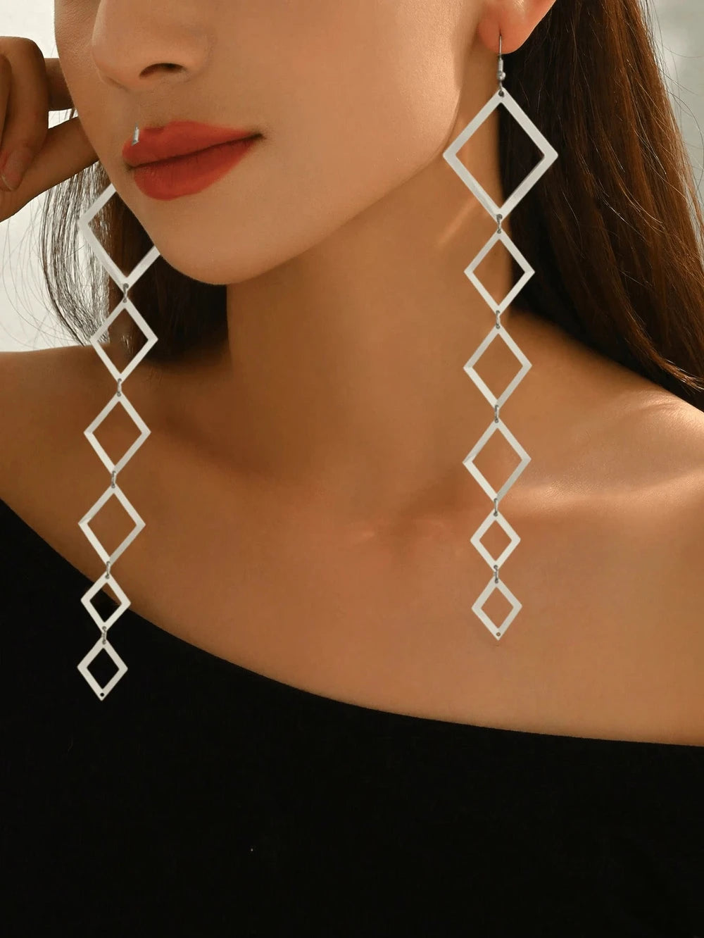 Geometric Polygon Tassel Earrings