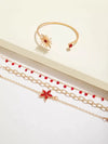 Minimalist Alloy Flower Tassel Bracelet Set