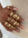 12pcs Vintage Old Money Style Elegant Geometric Hollow Heart Wave Line Design Rings Set For Women Daily Wear