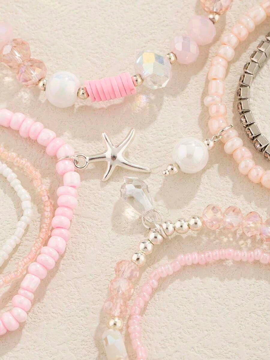 Beaded Crystal Starfish Beach Bracelet Set