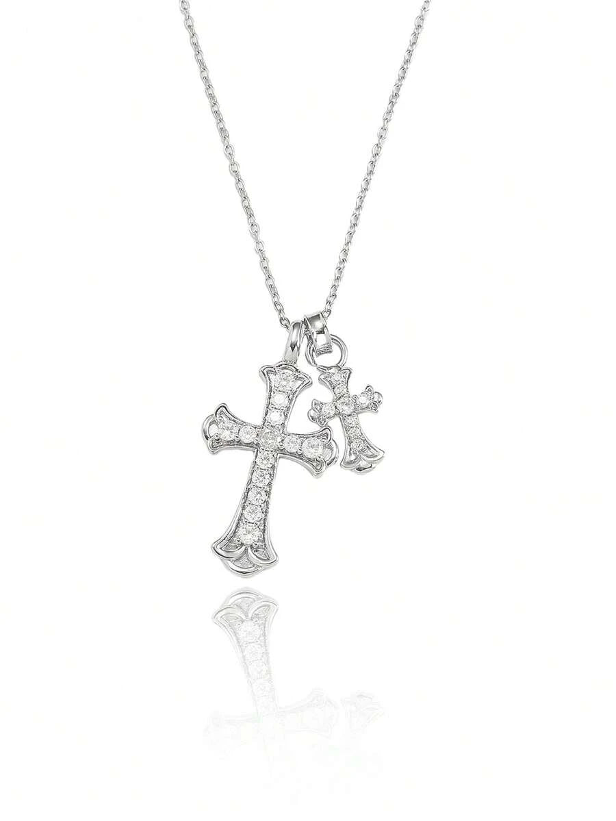 Gold Waterproof Stainless Steel Double Cross Necklace