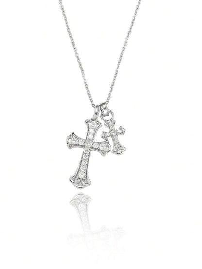 Gold Waterproof Stainless Steel Double Cross Necklace