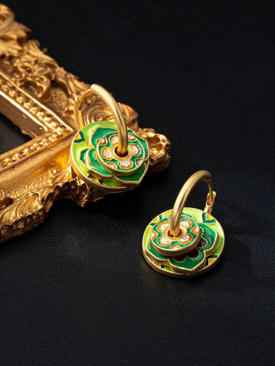 Enamel Geometric Hoop Earrings