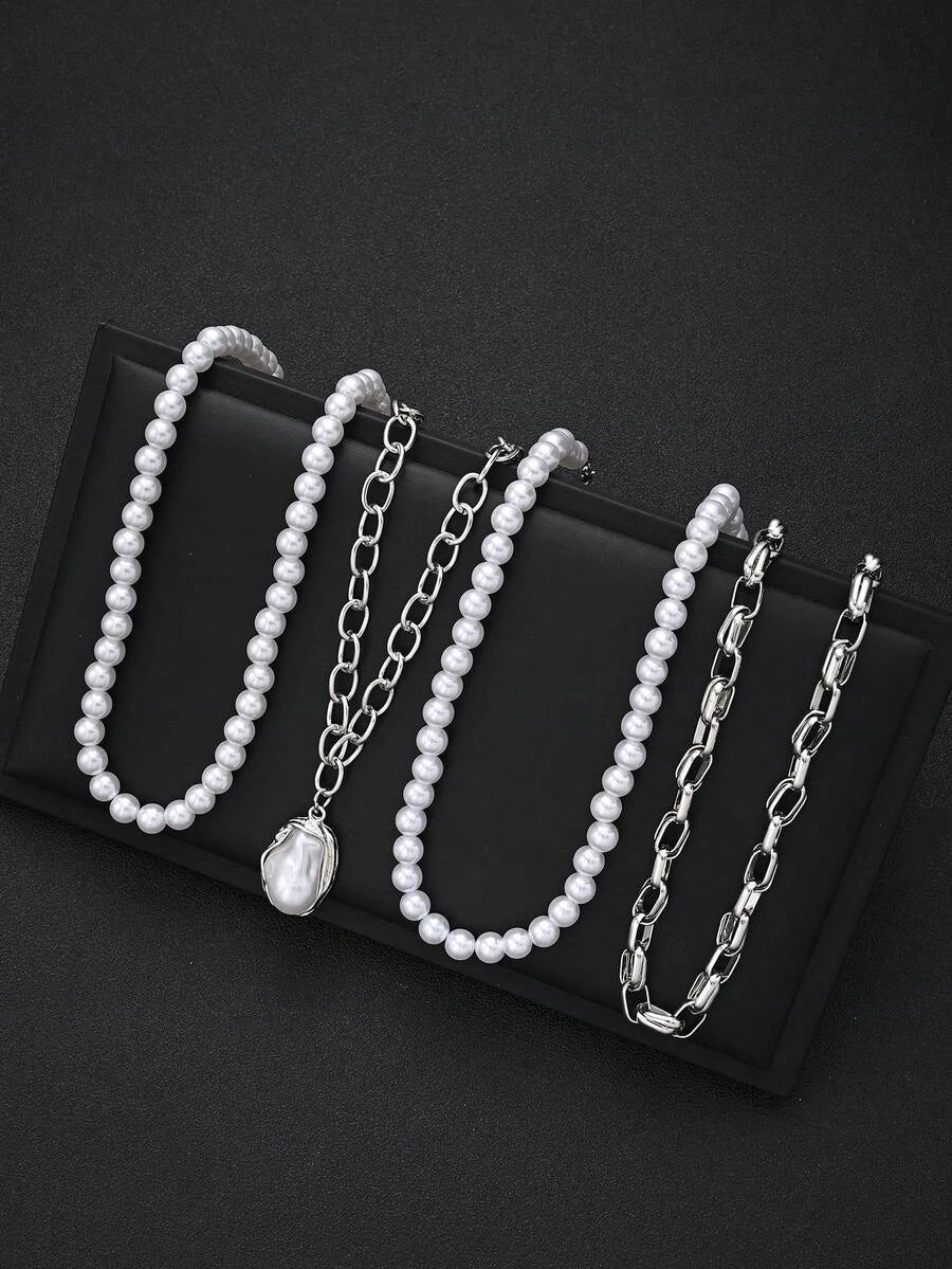 Layered Faux Pearl Necklace Set