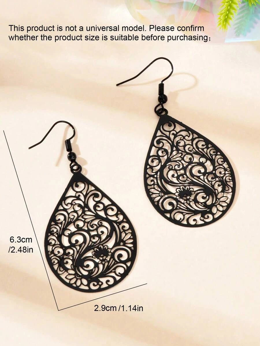 Black Hollow Teardrop Earrings