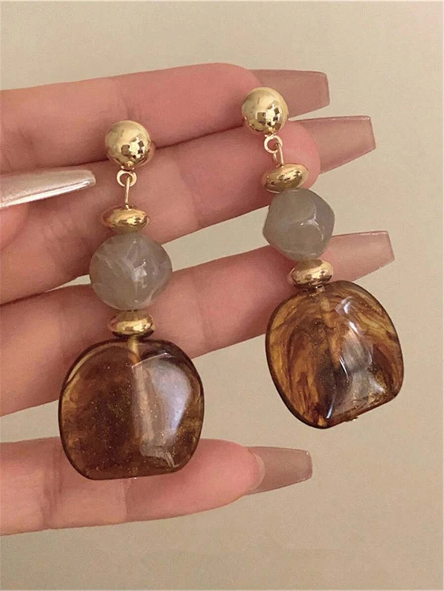 Vintage Asymmetrical Tie Dye Long Acrylic Pendant Earrings