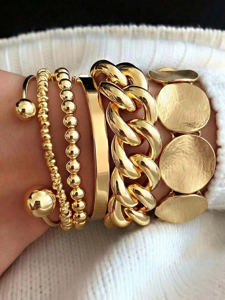 Golden Bead Faux Pearl Bracelet Set