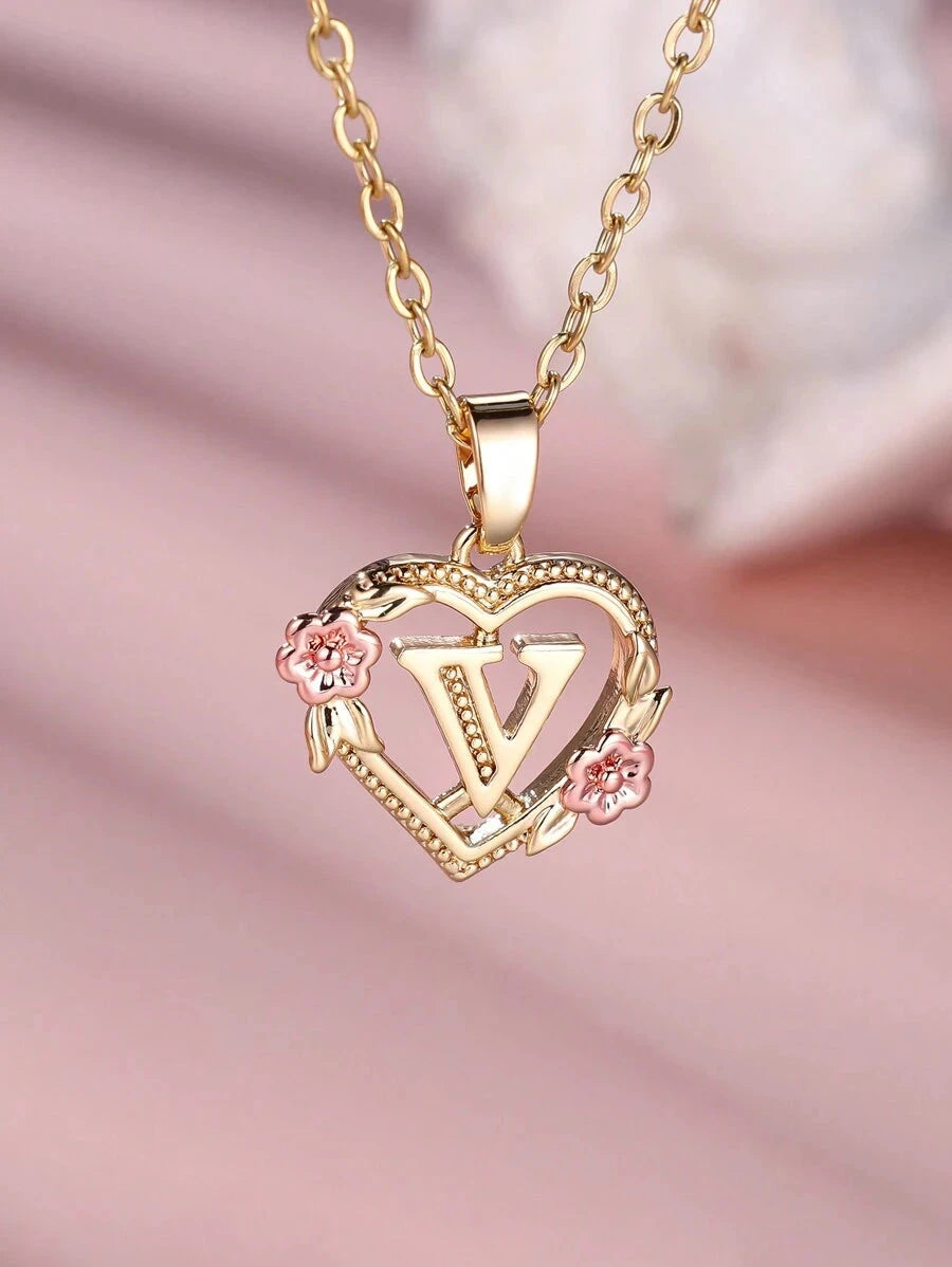 Elegant Gold Initial Heart Necklace