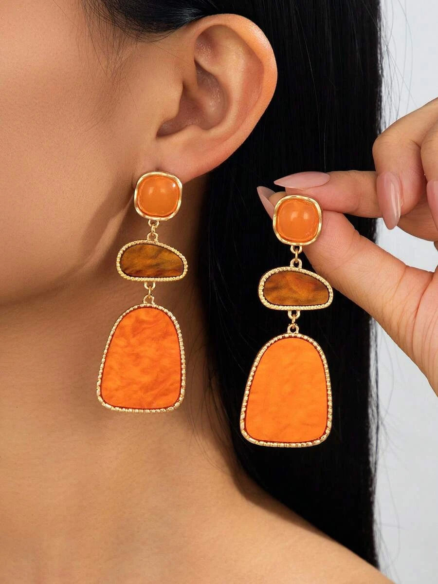 Vintage Burgundy Geometric Drop Earrings