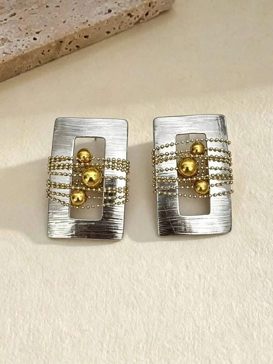 Retro Two Tone Beaded Drop Earrings
