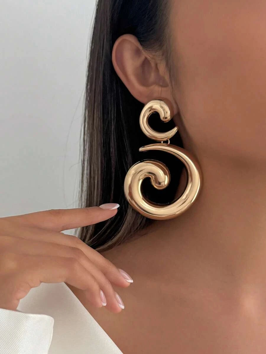 Retro Gold Abstract Spiral Earrings