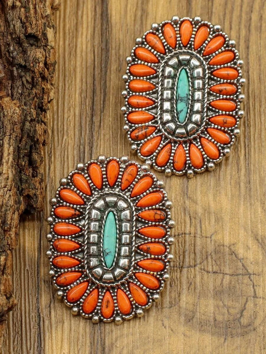 Western Style Turquoise Pendant Earrings