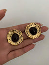 Vintage French Asymmetrical Geometric Gemstone Stud Earrings