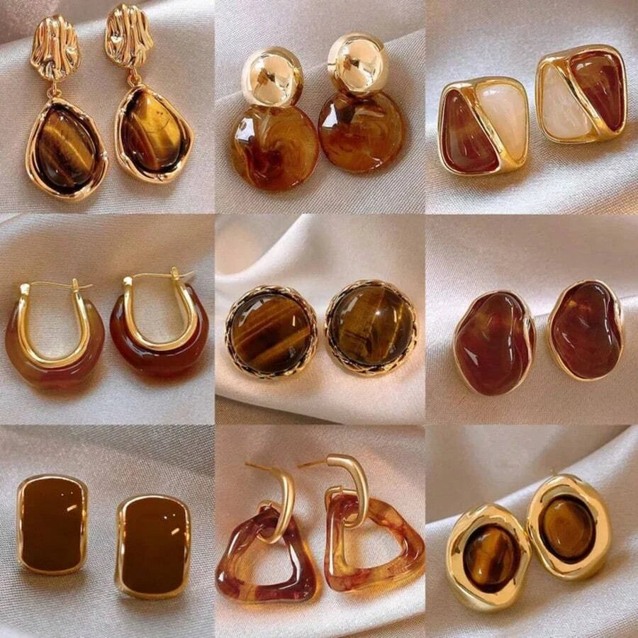 Vintage Amber Cat Eye Stone Earrings