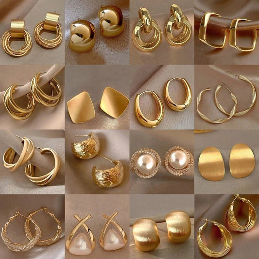 14pcs Vintage Metal Earrings Set, Niche Elegant Earrings For Daily Wear, Gift For Women