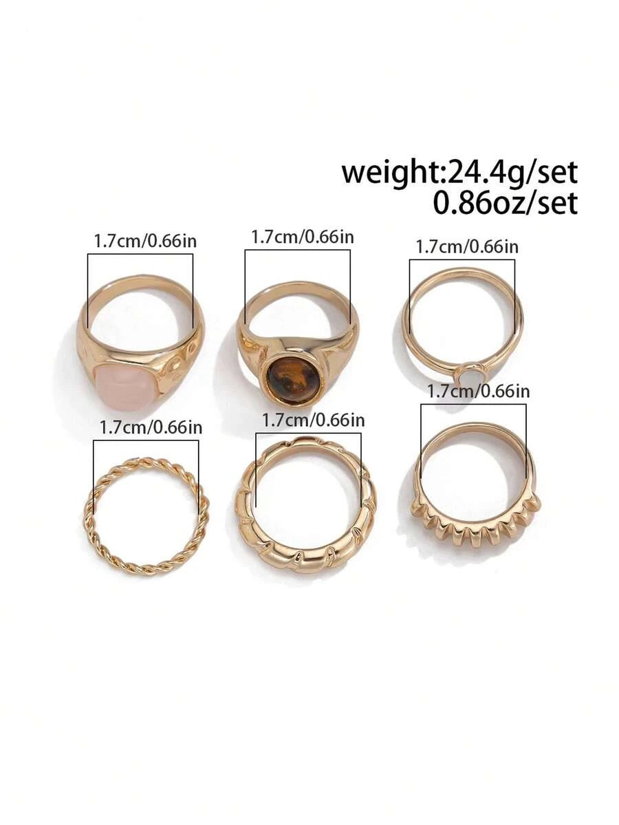 13pcs Fashion Luxury Vintage Sun Gemstone Open Ring Set, Designer Ins Style Metallic Glossy Wrinkled Finger Rings, Suitable For Party, Vacation, Gift For Friends And Family, Daily Wear