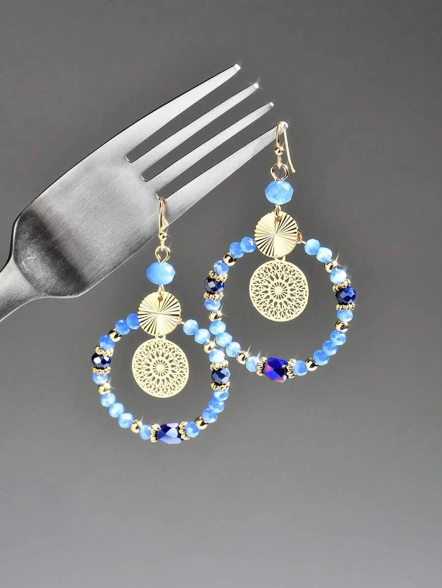 Retro Crystal Beaded Pendant Earrings