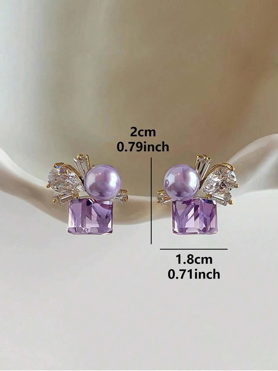 French Faux Pearl Glass Stud Earrings