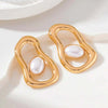 Geometric Oval Faux Pearl Stud Earrings