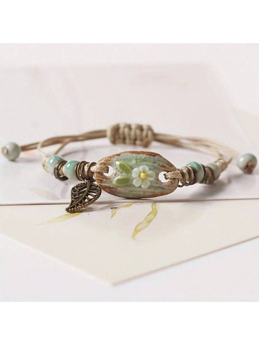 Delicate Ceramic Floral Bracelet Set