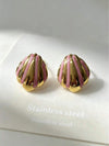 Pink Enamel Shell Stud Earrings