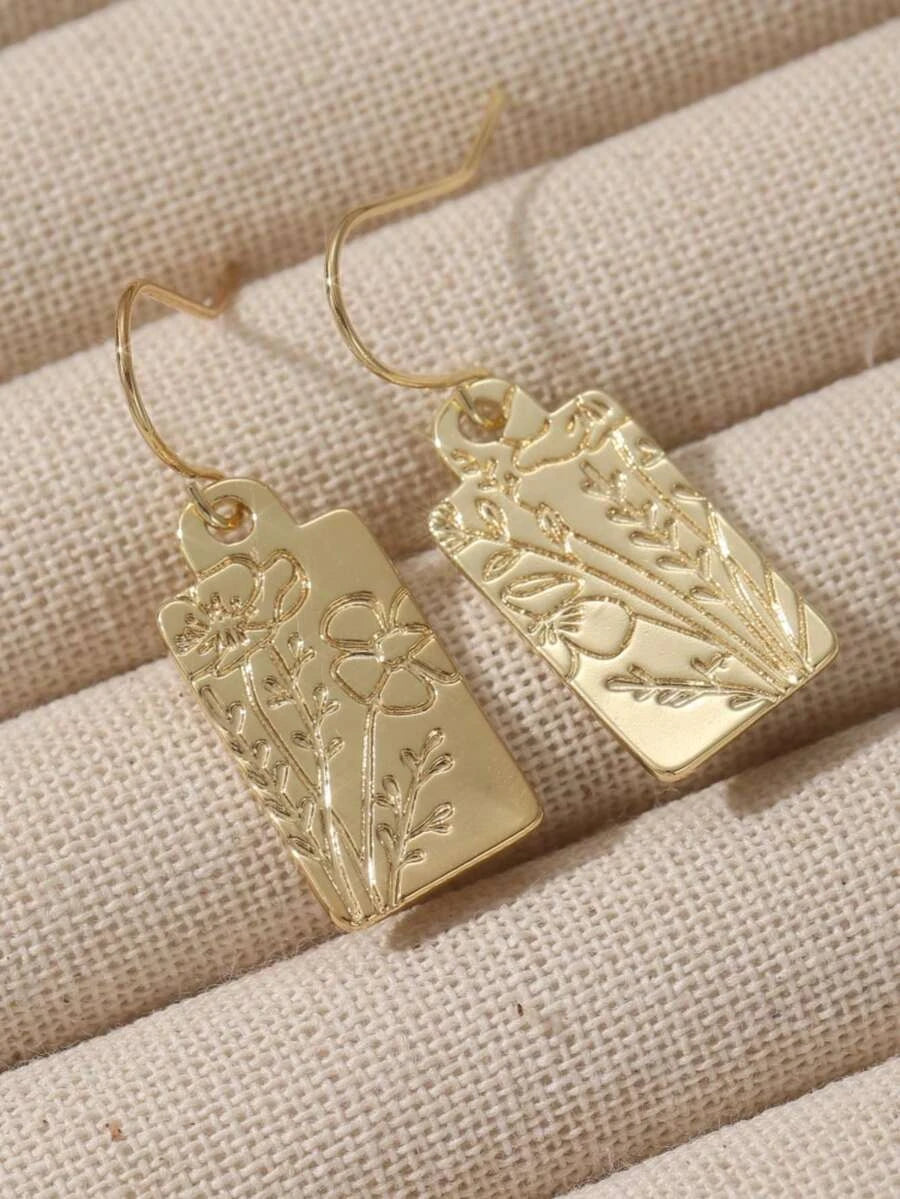 Vintage Carved Art Square Earrings