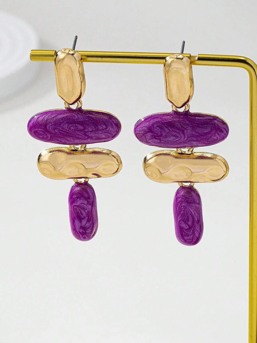 Exaggerated Asymmetric Geometric Enamel Dangle Earrings