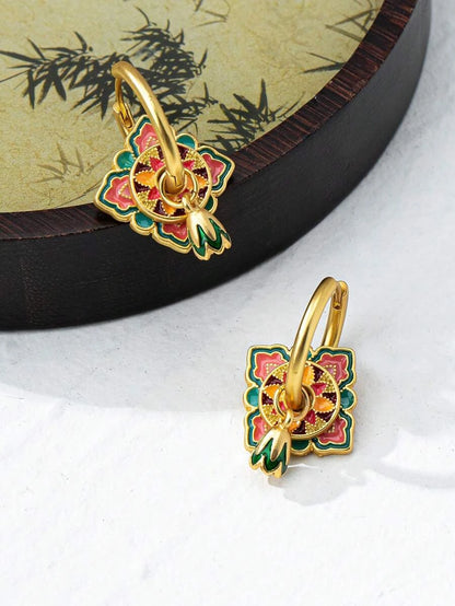 Geometric Enamel Hoop Earrings