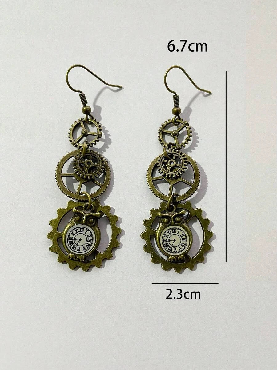Minimalist Steampunk Gear Earrings