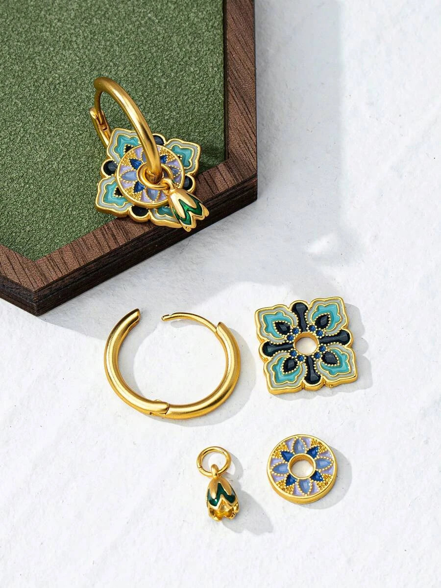 Enamel Geometric Hoop Earrings