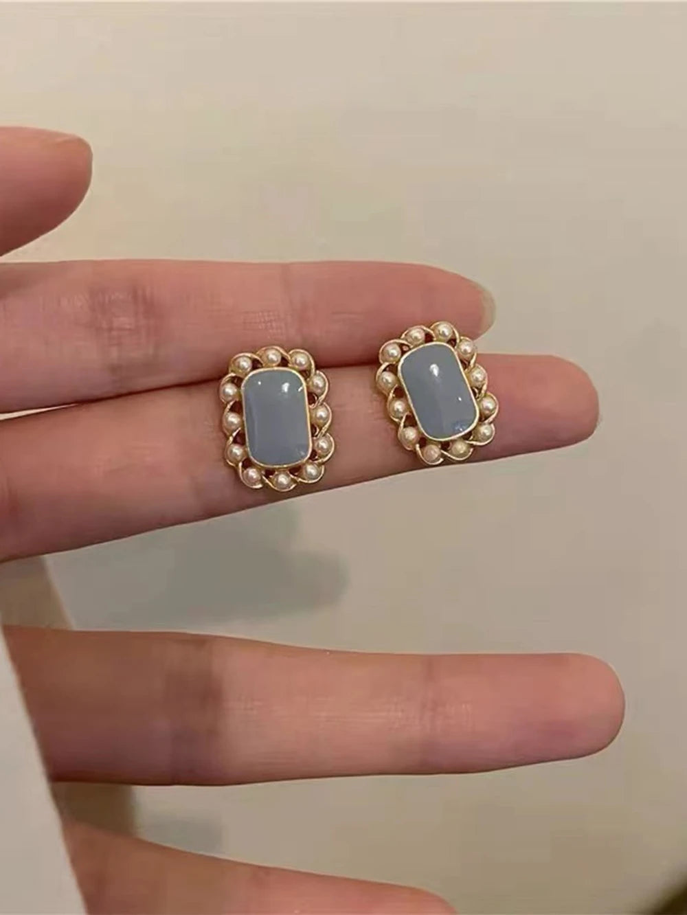 Geometric Faux Pearl Stud Earrings
