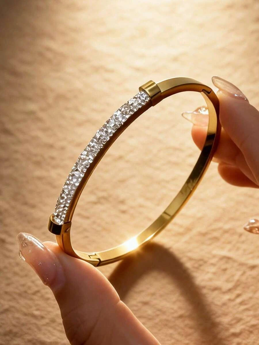 Floral Rhinestone Gold Plated Bracelet Set