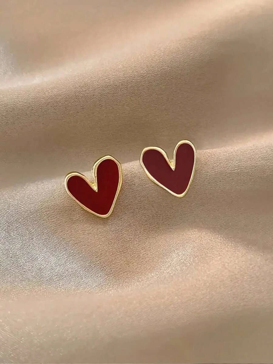 Vintage Oil Drip Heart Stud Earrings