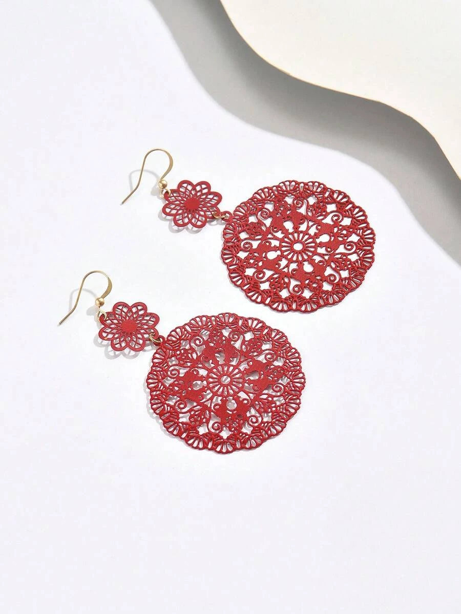 Vintage Floral Hollow Hoop Earrings