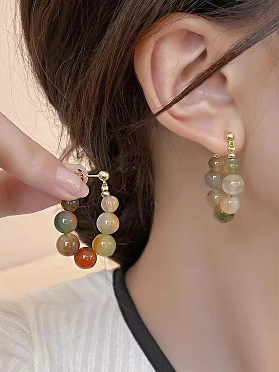 Retro Chinese Style Blue Beaded Earrings