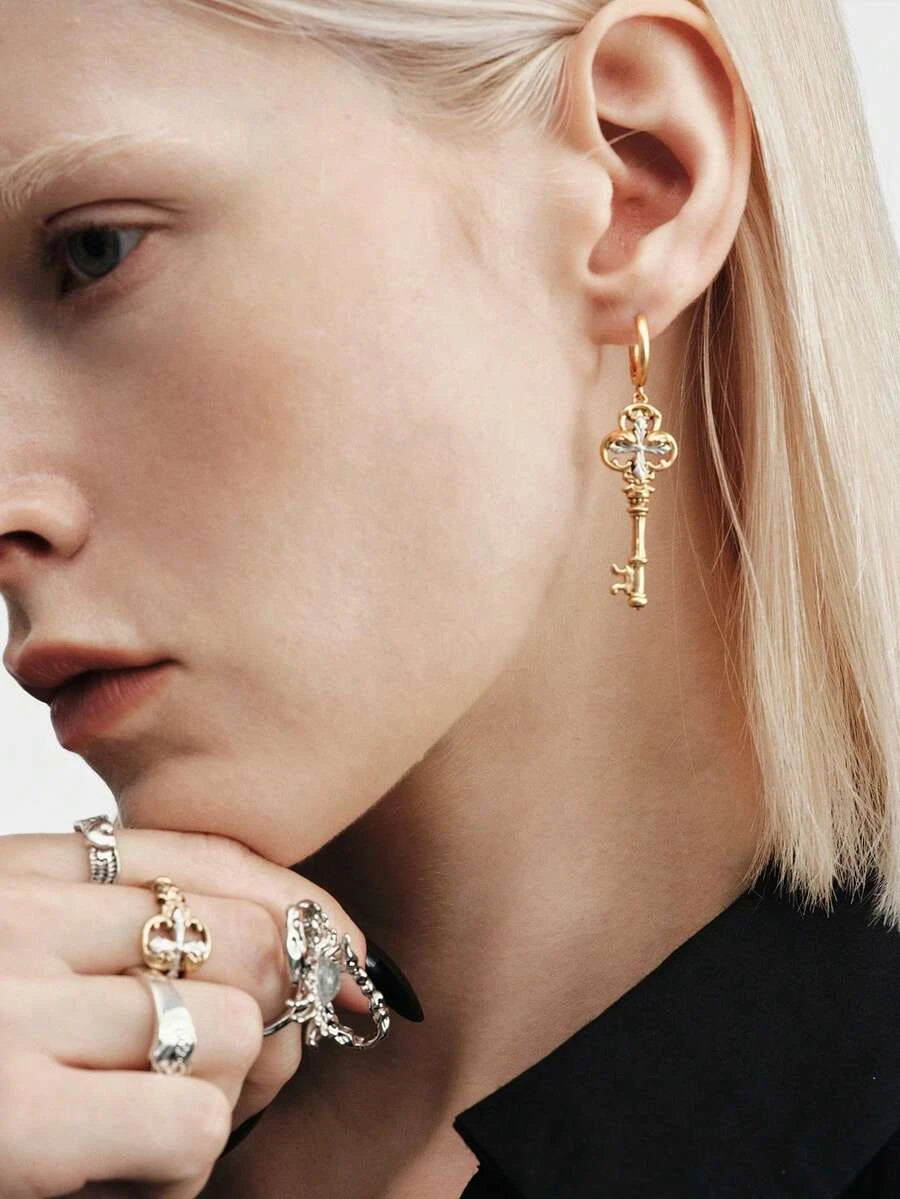 Gold Vintage Key Gothic Earrings