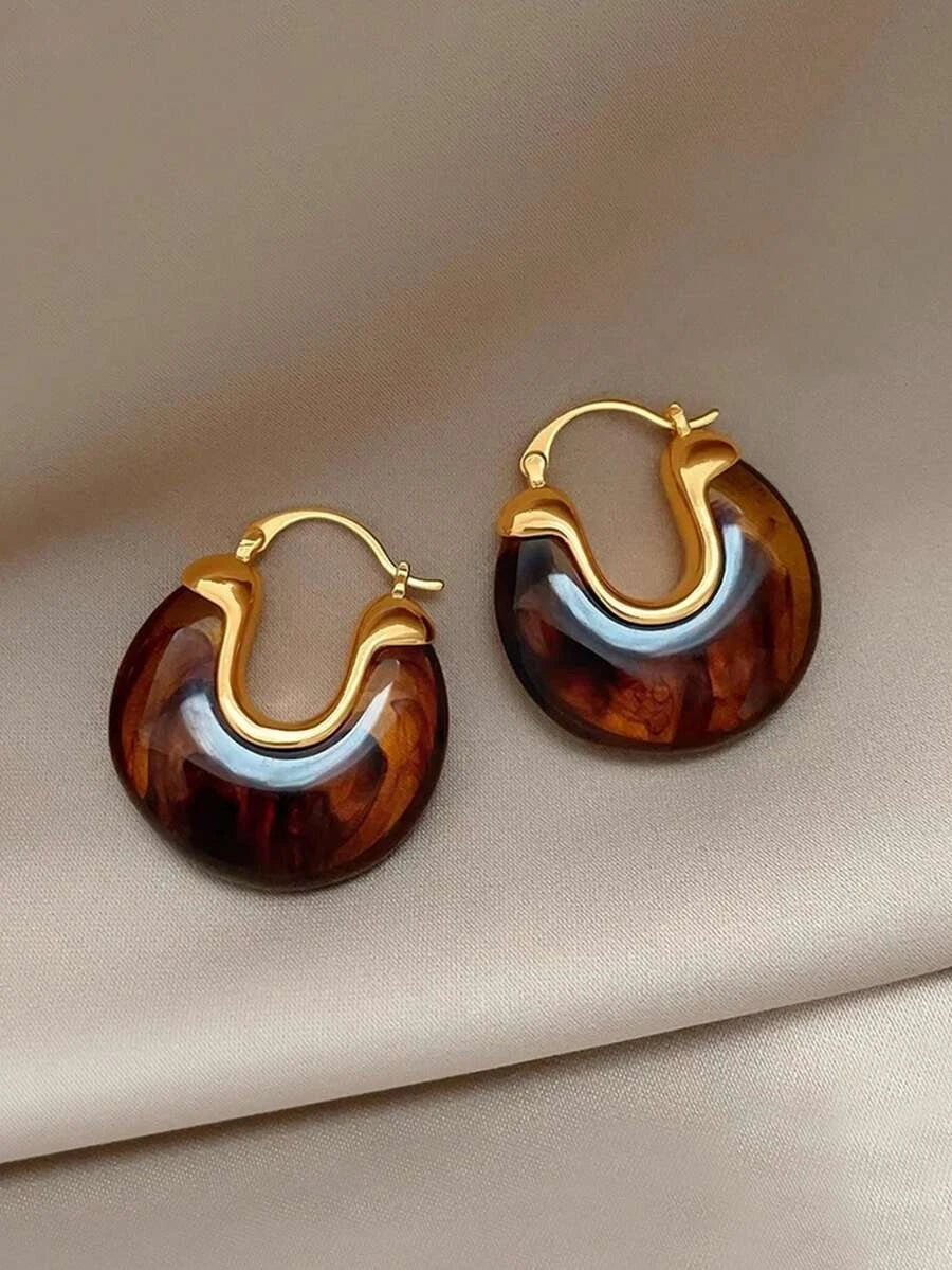 Vintage Geometric Resin Hoop Earrings