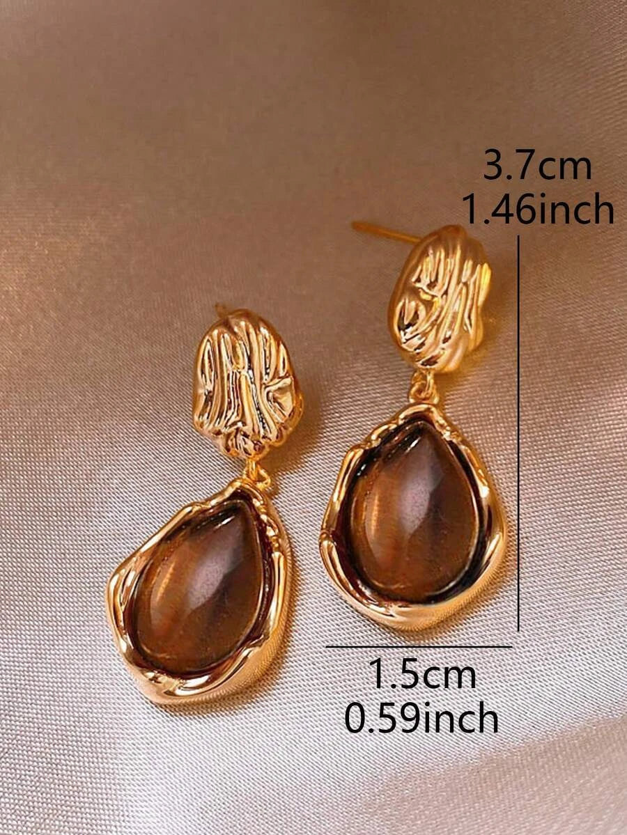 French Vintage Resin Water Drop Earrings