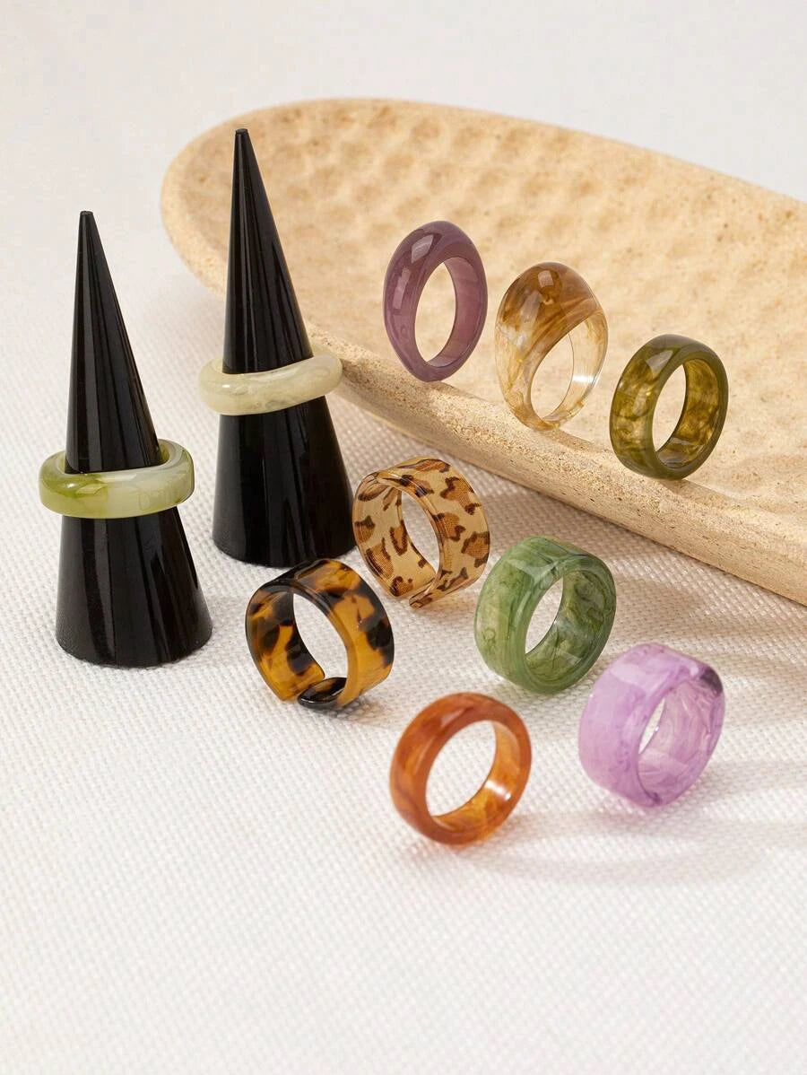 Vintage Acrylic Fashion Rings Set