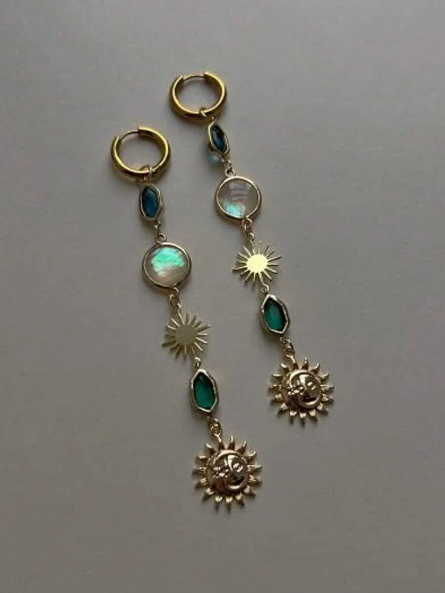 Vintage Gold Moon Drop Earrings