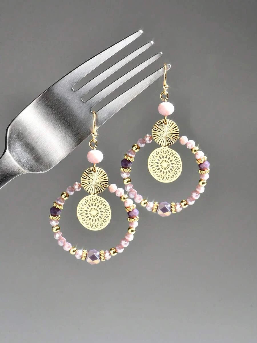 Retro Crystal Beaded Pendant Earrings