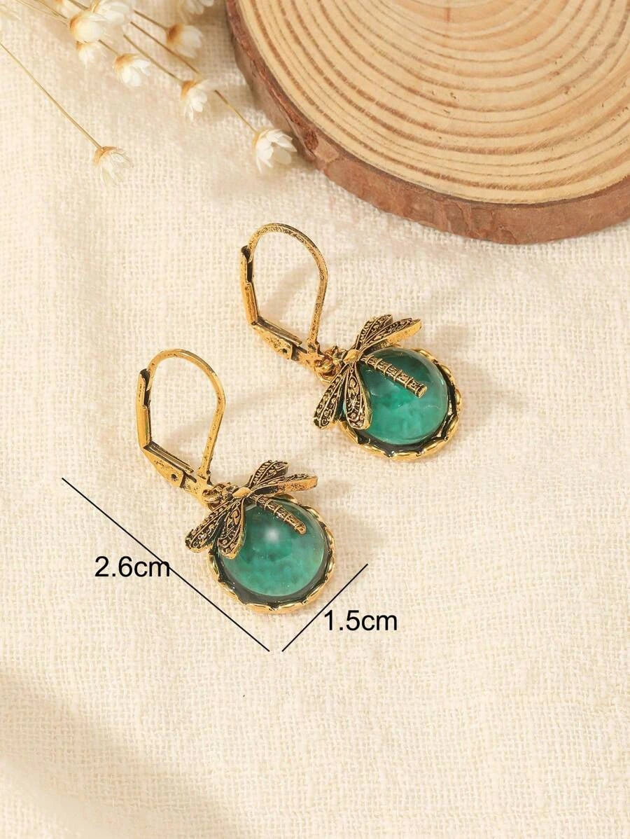 Vintage Dragonfly Crystal Drop Earrings