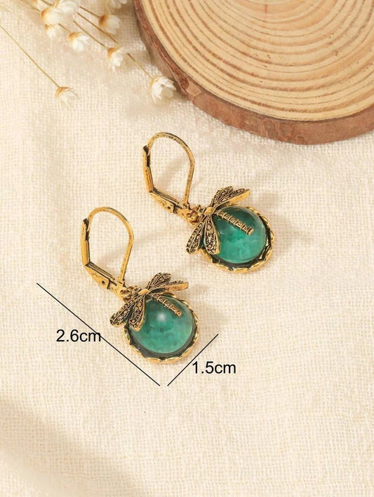 Vintage Dragonfly Crystal Drop Earrings