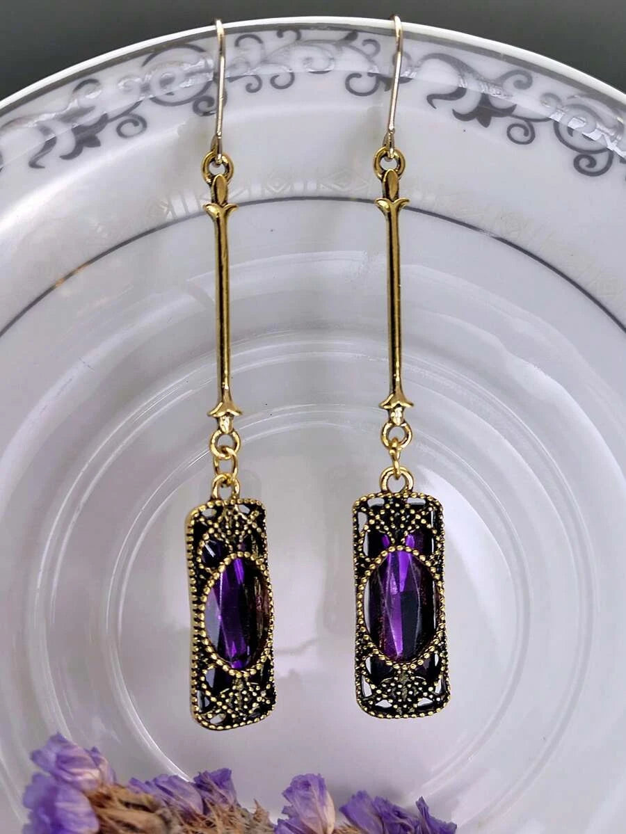 Retro Bronze Crystal Long Earrings