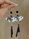 Chinese Silver Fan-Shaped Pearl Earrings