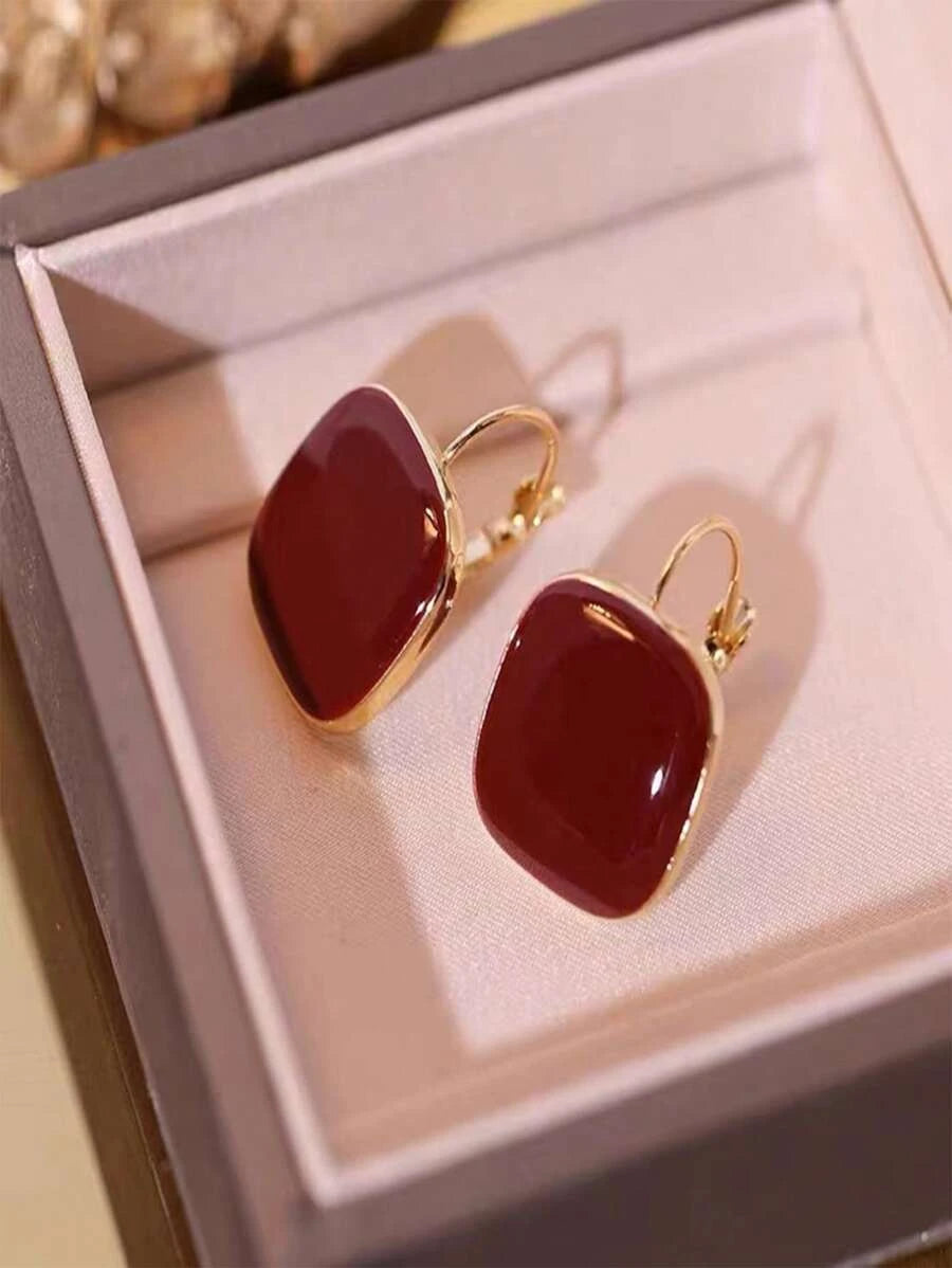 Red French Vintage Geometric Square Earring