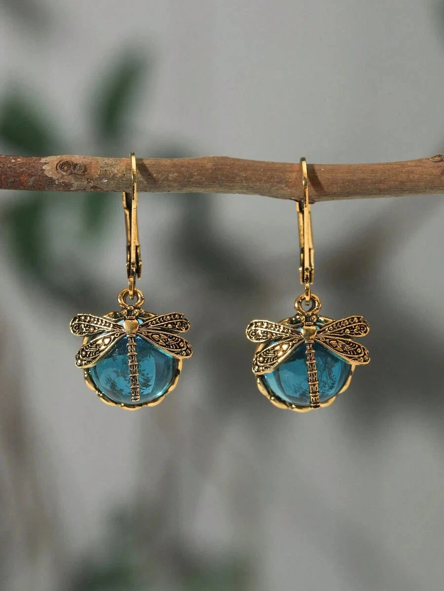Vintage Dragonfly Drop Earrings